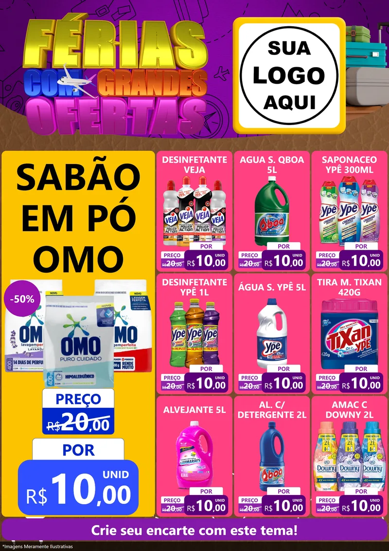 Modelo de Encarte para Encarte A4 Vertical com o tema Férias com Grandes Ofertas para Produtos de Limpeza