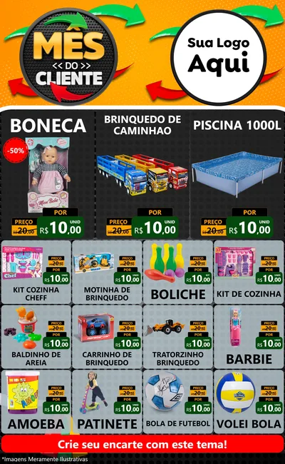 Modelo de Encarte para Encarte Grande com o tema Mês do Cliente para Brinquedos