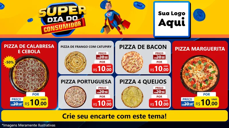 Modelo de TV para TV Horizontal com o tema Super Dia do Consumidor para Pizzaria