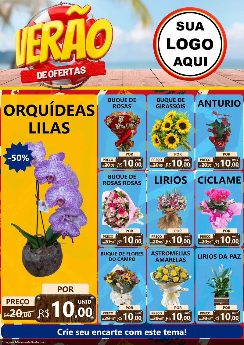 Modelo de Encarte para Encarte A4 Vertical com o tema Verão de Ofertas para Floricultura e jardim