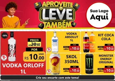 Modelo de Encarte para Encarte A4 Horizontal com o tema Aproveite e Leve Também para Distribuidora de bebidas