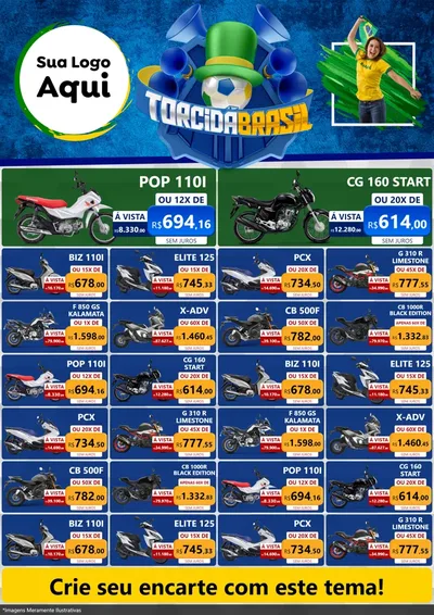 Modelo de Encarte para Encarte A4 Vertical com o tema Torcida Brasil - Copa para Concessionaria de Motos