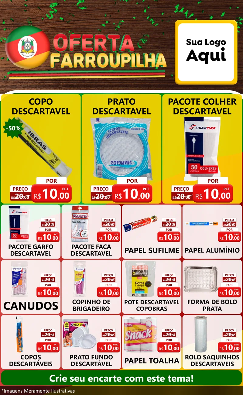 Modelo de Encarte para Encarte Grande com o tema Oferta Farroupilha para Embalagens