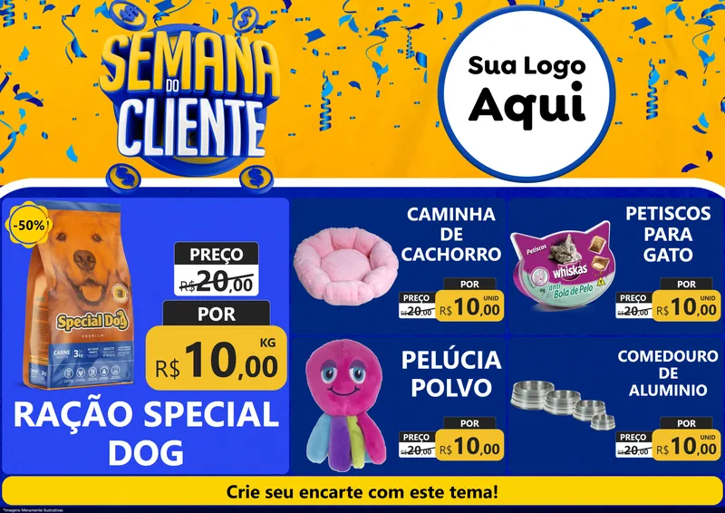 Modelo de Encarte para Encarte A4 Horizontal com o tema Semana do Cliente para Pet Shop
