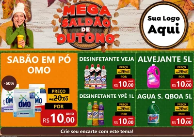 Modelo de Encarte para Encarte A4 Horizontal com o tema Mega Saldão de Outono para Produtos de Limpeza