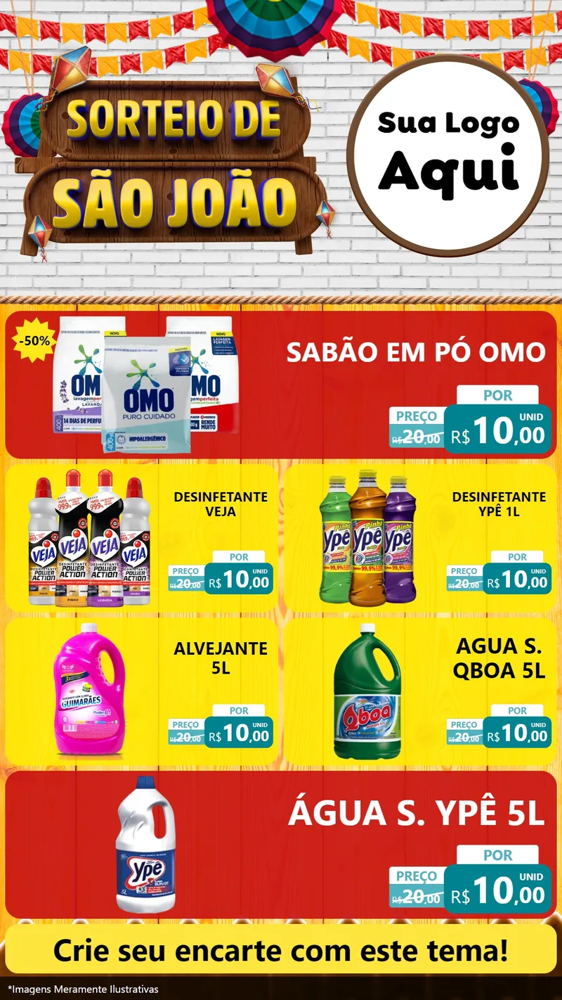 Modelo de TV para TV Vertical com o tema Sorteio de São João para Produtos de Limpeza