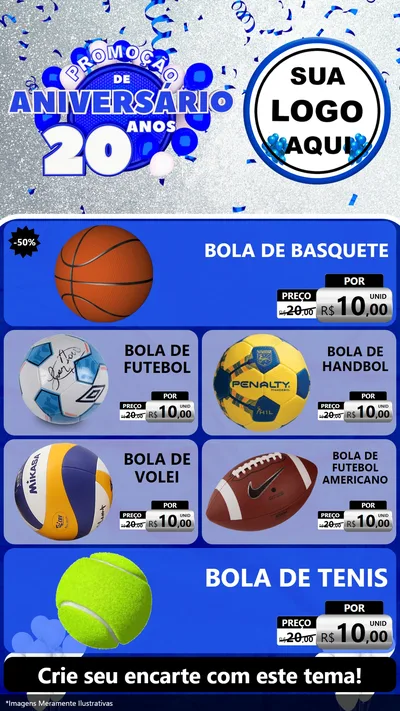 Modelo de TV para TV Vertical com o tema Promoção de Aniversário - 20 Anos para Artigos Esportivos