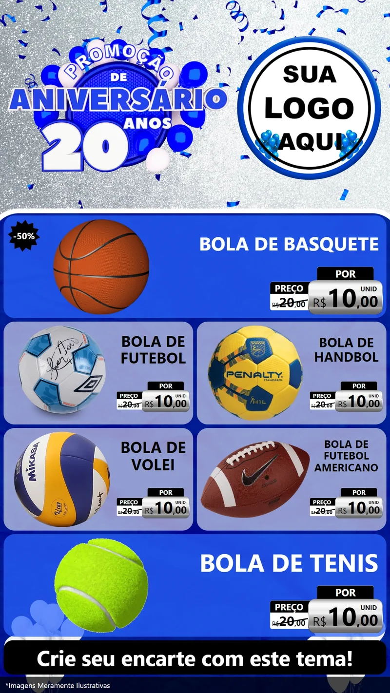 Modelo de TV para TV Vertical com o tema Promoção de Aniversário - 20 Anos para Artigos Esportivos