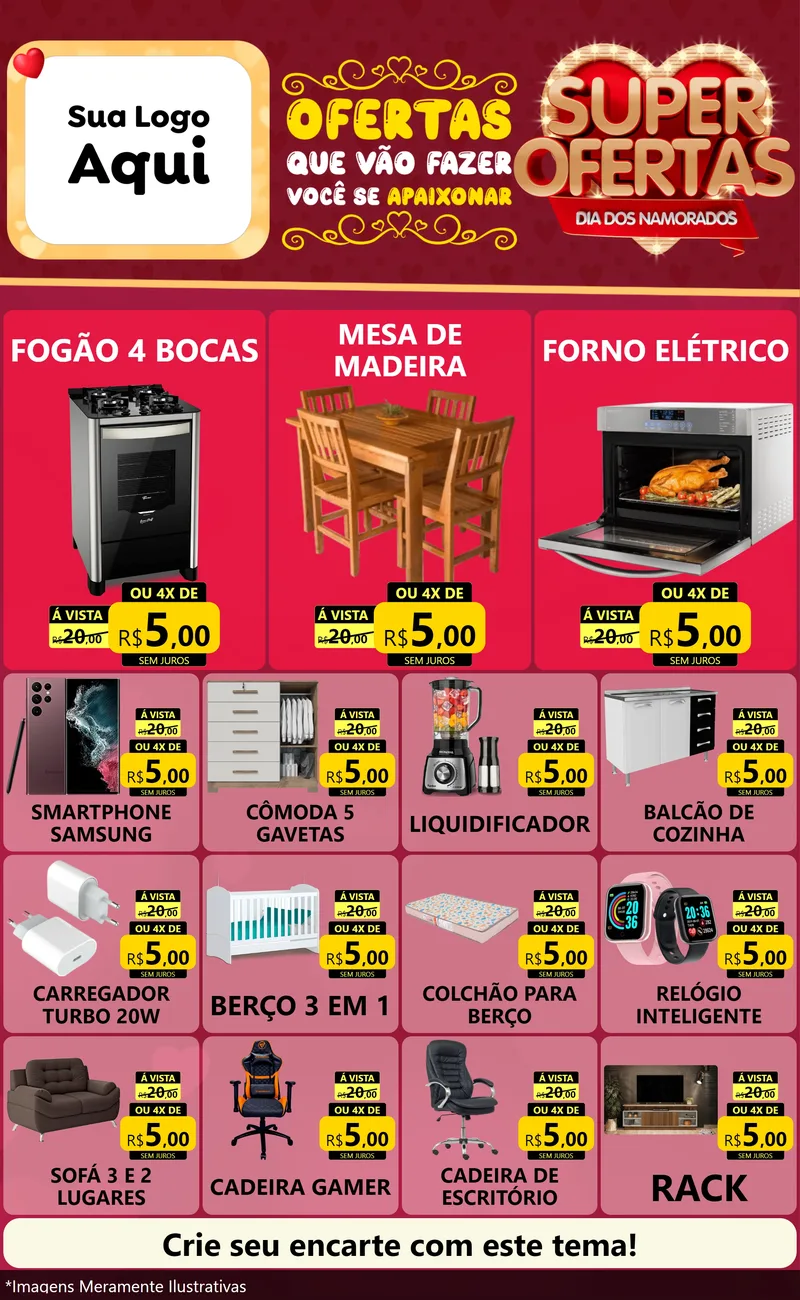 Modelo de Encarte para Encarte Grande com o tema Dia dos Namorados para Móveis e Eletro