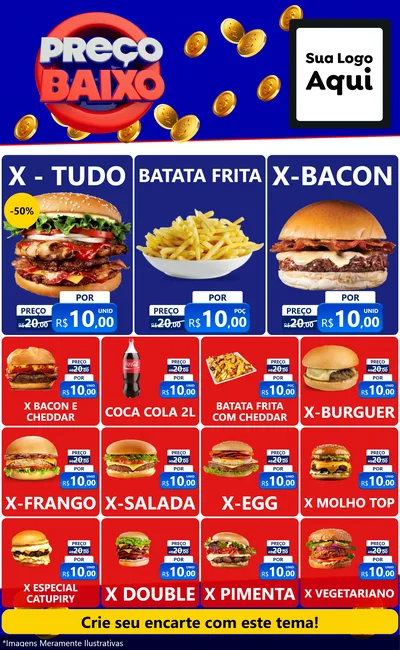 Modelo de Encarte para Encarte Grande com o tema Preço Baixo para Hamburgueria
