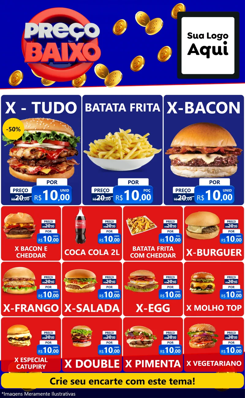 Modelo de Encarte para Encarte Grande com o tema Preço Baixo para Hamburgueria