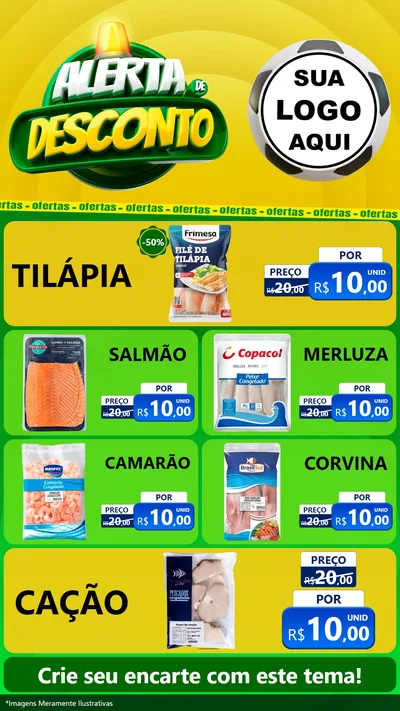 Modelo de TV para TV Vertical com o tema Alerta de Desconto para Peixaria
