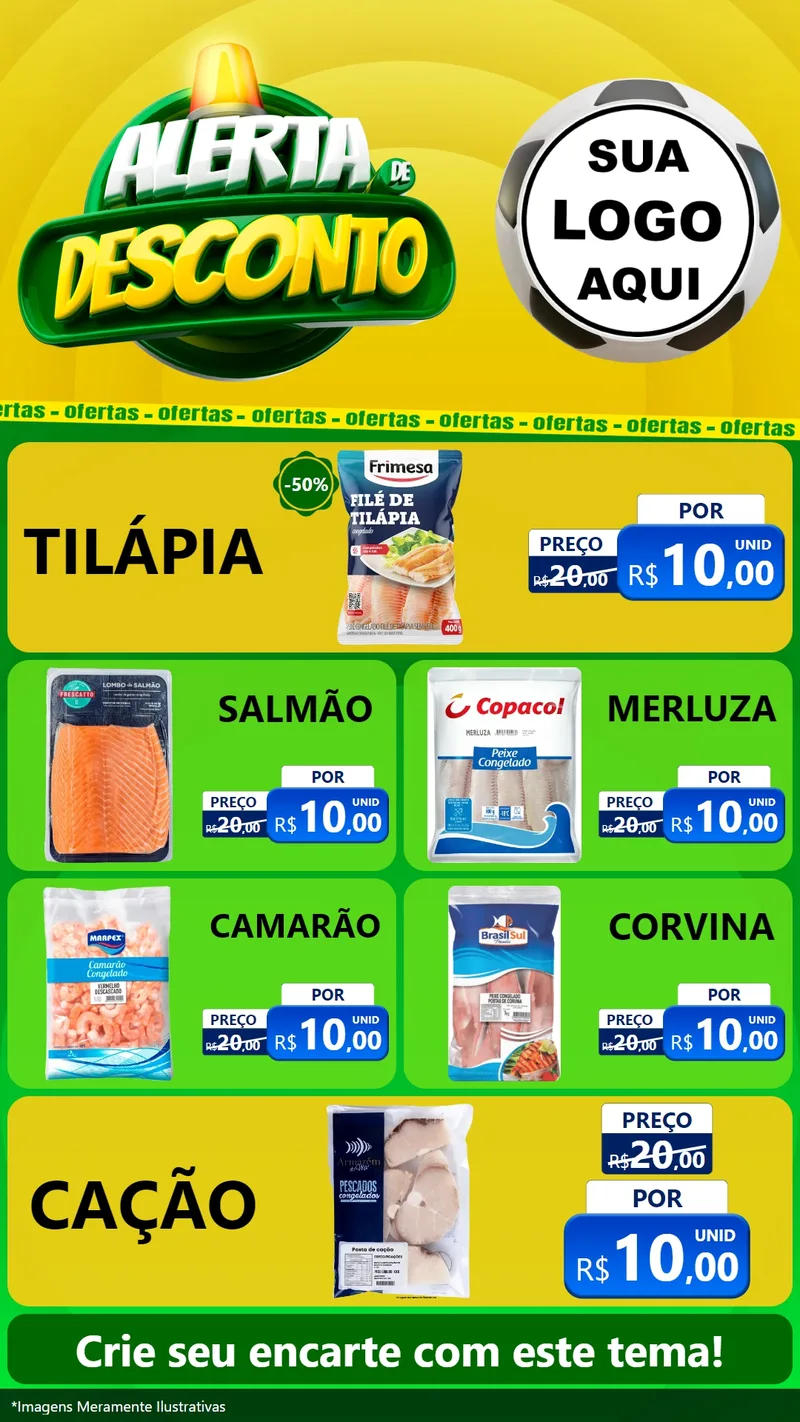 Modelo de TV para TV Vertical com o tema Alerta de Desconto para Peixaria