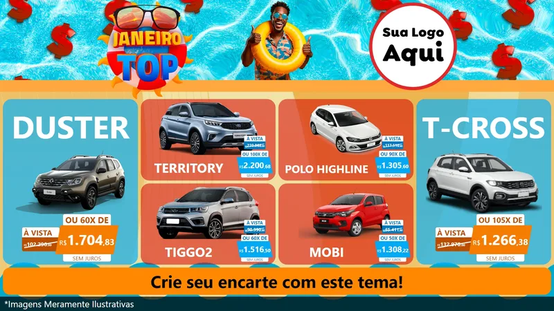 Modelo de TV para TV Horizontal com o tema Janeiro Top para Concessionaria de Carros