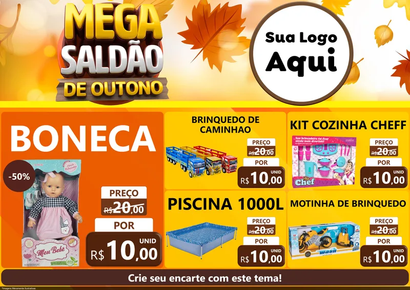 Modelo de Encarte para Encarte A4 Horizontal com o tema Mega Saldão de Outono para Brinquedos