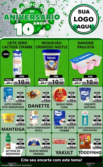 Modelo de Encarte para Encarte Grande com o tema Promoção de Aniversário - 10 Anos para Frios e Laticínios