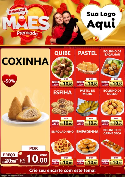 Modelo de Encarte para Encarte A4 Vertical com o tema Semana das Mães Premiada para Salgadaria