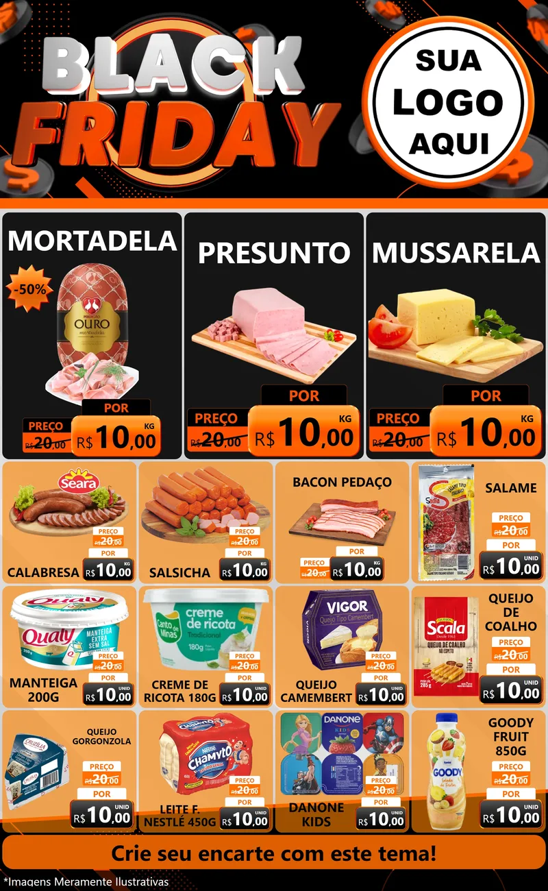 Modelo de Encarte para Encarte Grande com o tema Black Friday para Frios e Laticínios