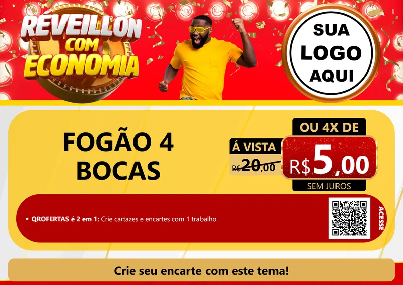 Modelo de Cartaz para Cartaz A4 Horizontal com o tema Réveillon com Economia para Móveis e Eletro