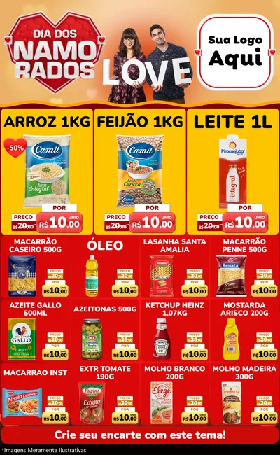 Modelo de Encarte para Encarte Grande com o tema Dia dos Namorados para Supermercado