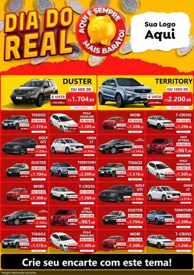 Modelo de Encarte para Encarte A4 Vertical com o tema Dia Do Real para Concessionaria de Carros