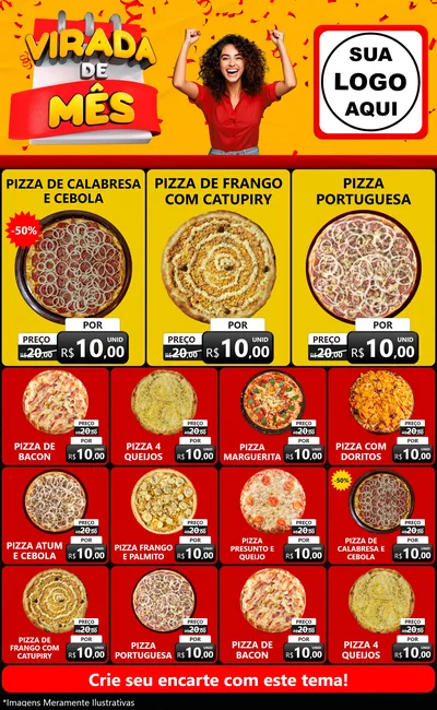 Modelo de Encarte para Encarte Grande com o tema Virada de Mês para Pizzaria