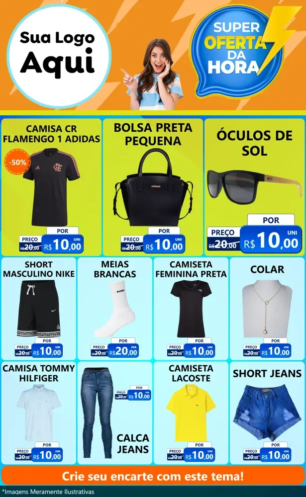 Modelo de Encarte para Encarte Grande com o tema Super Oferta da Hora para Roupas e acessórios