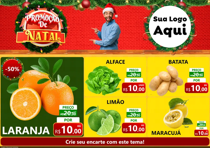 Modelo de Encarte para Encarte A4 Horizontal com o tema Promoção de Natal para Hortifrúti