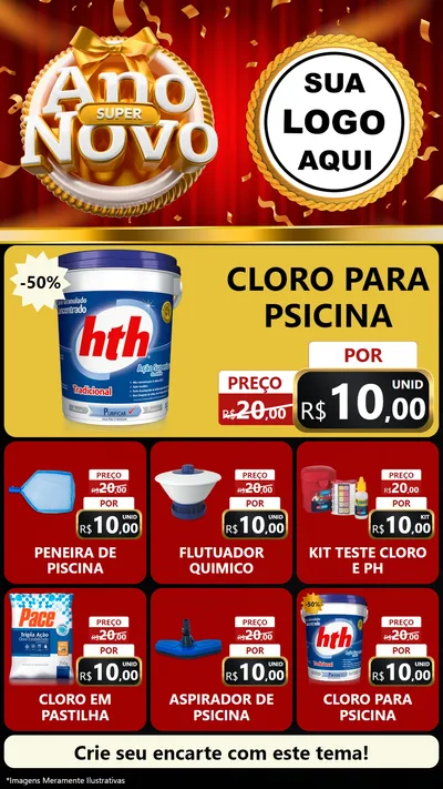 Modelo de Rede Social para Stories com o tema Super Ano Novo para Produtos para Piscina