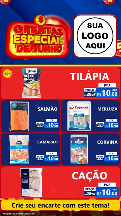 Modelo de TV para TV Vertical com o tema Ofertas Especiais de Junho para Peixaria