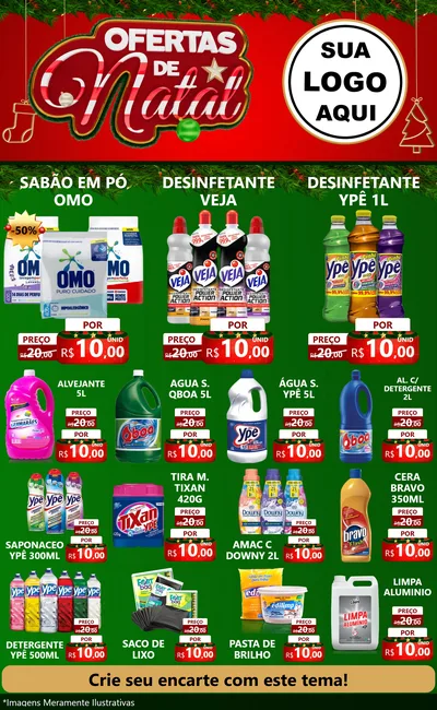 Modelo de Encarte para Encarte Grande com o tema Ofertas de Natal para Produtos de Limpeza