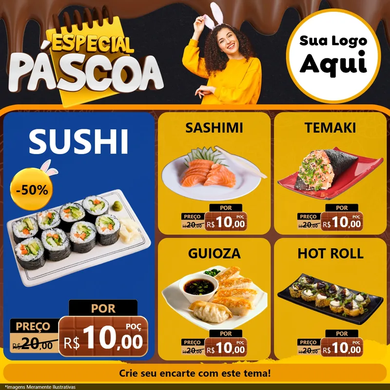 Modelo de Rede Social para Feed Facebook com o tema Especial Páscoa para Comida japonesa