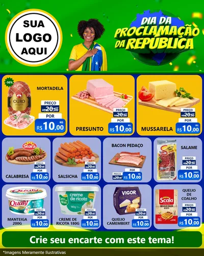 Modelo de Rede Social para Feed Instagram com o tema Dia Da Proclamação Da República para Frios e Laticínios