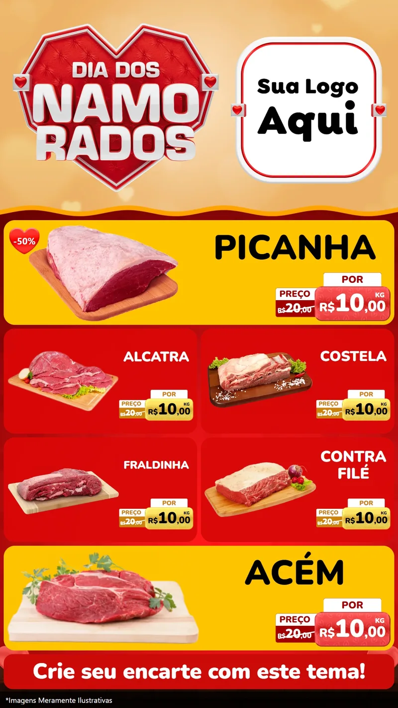 Modelo de TV para TV Vertical com o tema Dia dos Namorados para Açougue