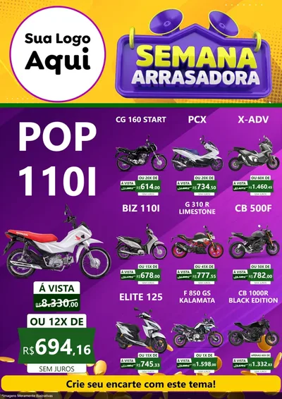 Modelo de Encarte para Encarte A4 Vertical com o tema Semana Arrasadora para Concessionaria de Motos