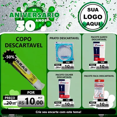 Modelo de Rede Social para Feed Facebook com o tema Promoção de Aniversário - 30 Anos para Embalagens