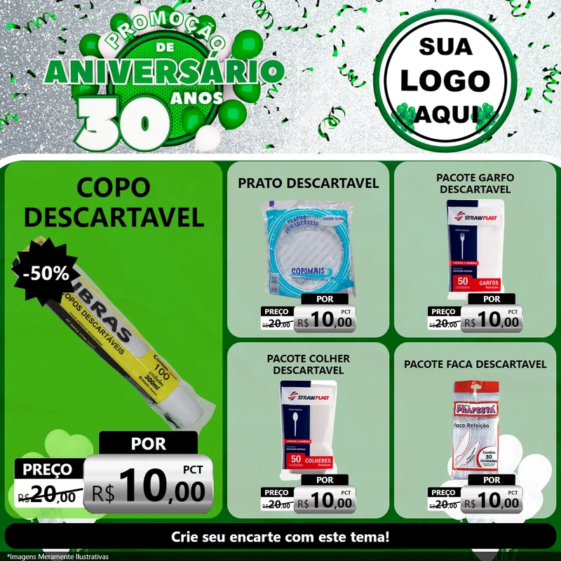 Modelo de Rede Social para Feed Facebook com o tema Promoção de Aniversário - 30 Anos para Embalagens