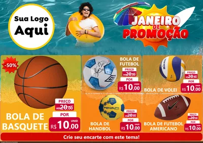 Modelo de Encarte para Encarte A4 Horizontal com o tema Janeiro de Promoção para Artigos Esportivos