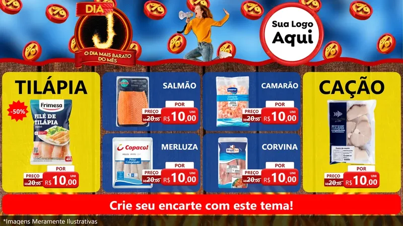 Modelo de TV para TV Horizontal com o tema Dia J - O Dia Mais Barato Do Mês para Peixaria