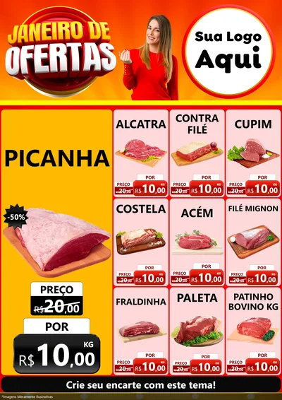 Modelo de Encarte para Encarte A4 Vertical com o tema Janeiro de Ofertas para Açougue