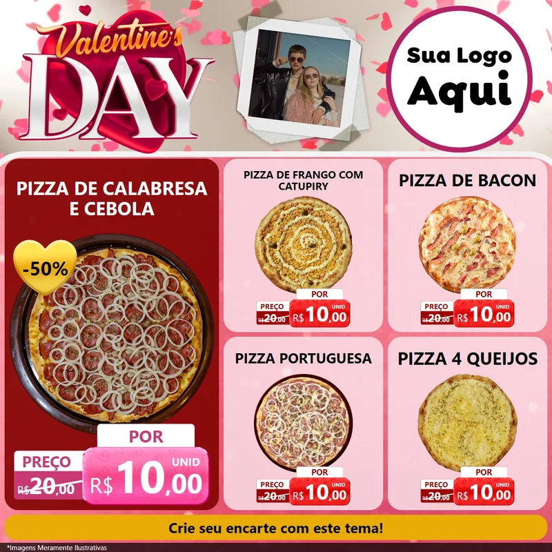 Modelo de Rede Social para Feed Facebook com o tema Valentine's Day para Pizzaria