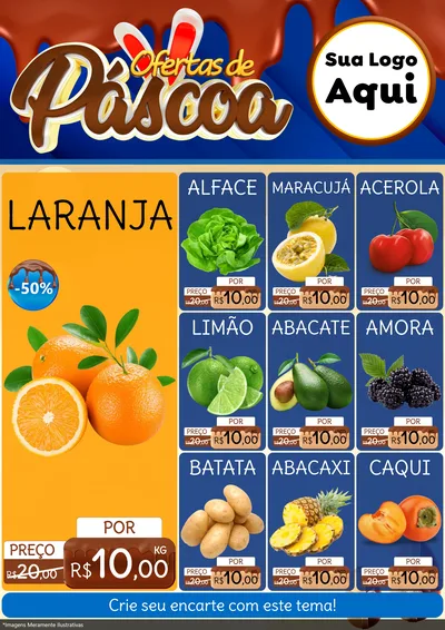 Modelo de Encarte para Encarte A4 Vertical com o tema Ofertas de Páscoa para Hortifrúti