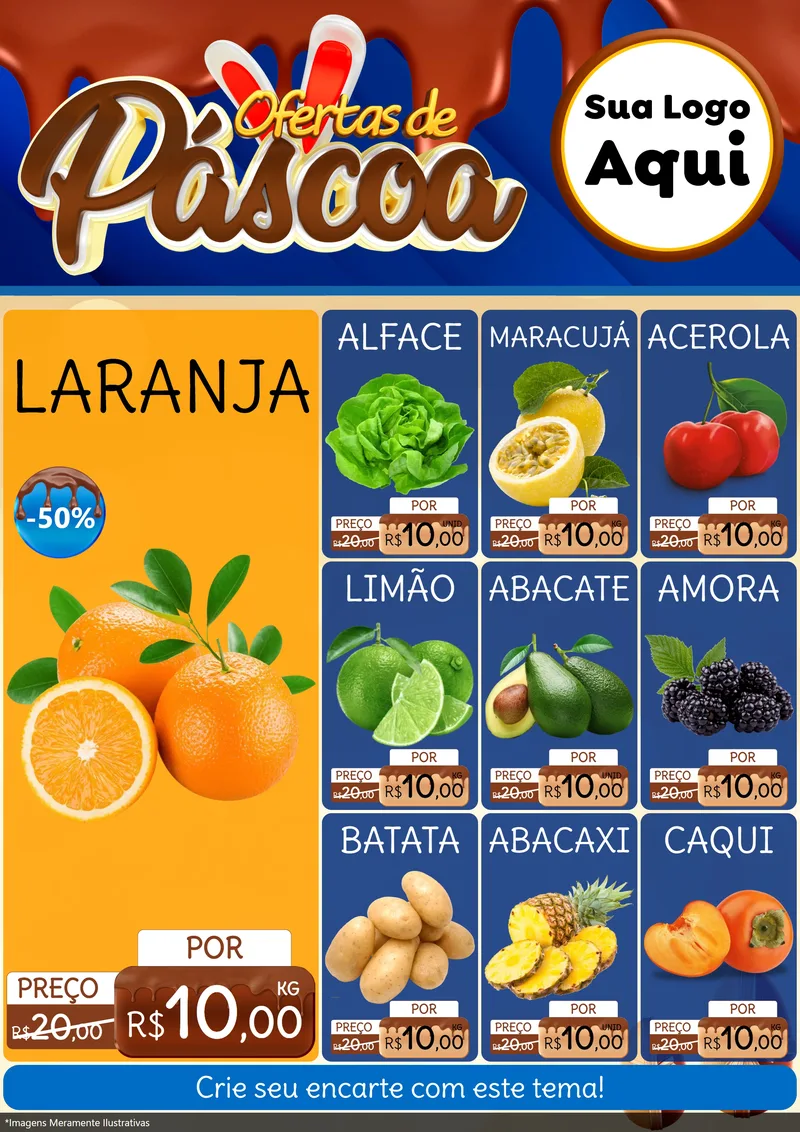 Modelo de Encarte para Encarte A4 Vertical com o tema Ofertas de Páscoa para Hortifrúti