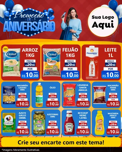 Modelo de Rede Social para Feed Instagram com o tema Promoção de Aniversário para Supermercado