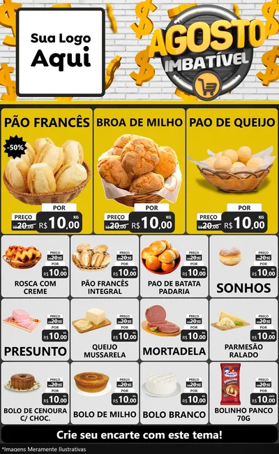 Modelo de Encarte para Encarte Grande com o tema Agosto imbatível para Padaria