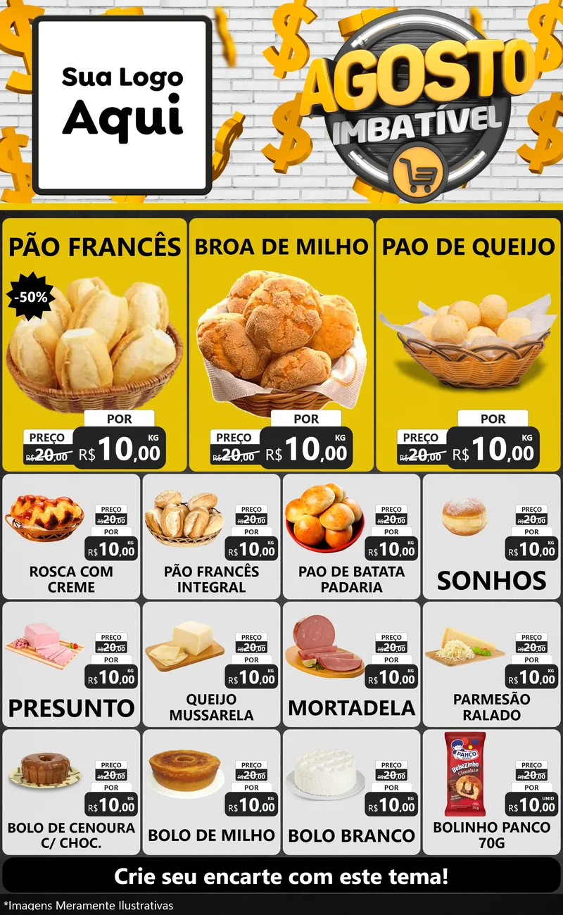 Modelo de Encarte para Encarte Grande com o tema Agosto imbatível para Padaria