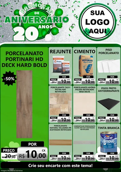 Modelo de Encarte para Encarte A4 Vertical com o tema Promoção de Aniversário - 20 Anos para Pisos e revestimentos