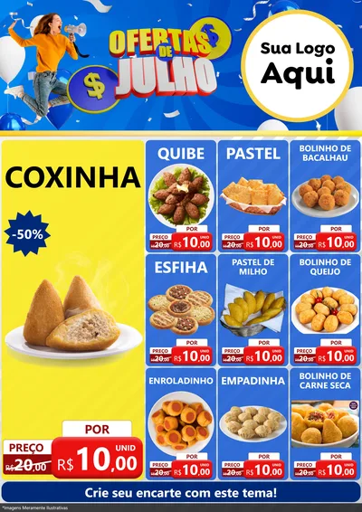 Modelo de Encarte para Encarte A4 Vertical com o tema Ofertas de Julho para Salgadaria
