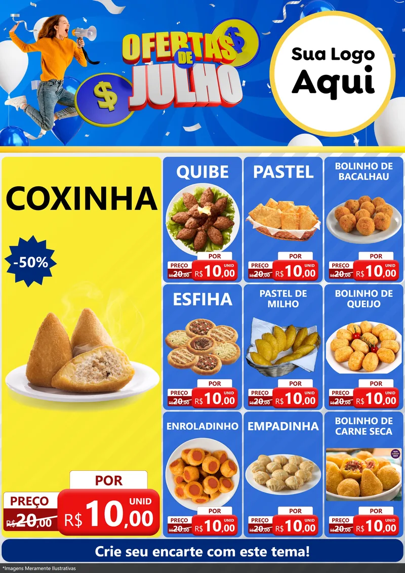 Modelo de Encarte para Encarte A4 Vertical com o tema Ofertas de Julho para Salgadaria