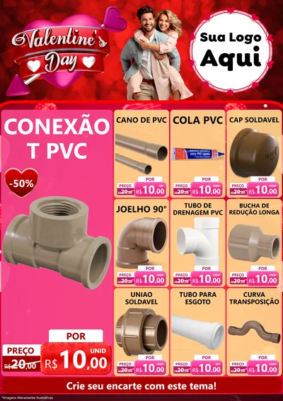 Modelo de Encarte para Encarte A4 Vertical com o tema Valentine's Day para Tubos e conexões